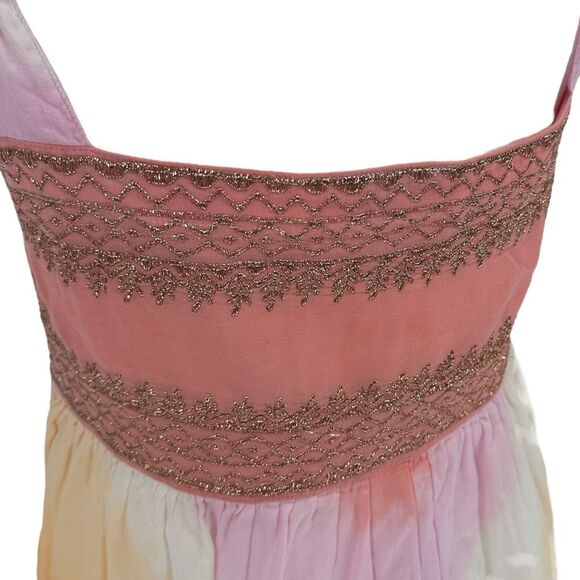 Juliet Dunn Tie Shoulder Cotton Midi Dress Orange Pink Sz 1 US 4 Small Tye Dye‎ - Picture 11 of 14